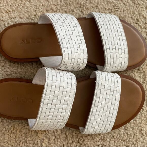 Aldo Jereciaa White leather sandal-  2 straps in woven leather Size 6.5 - Picture 4 of 12